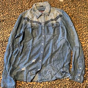 Roar Denim Pearl Snap Button Up